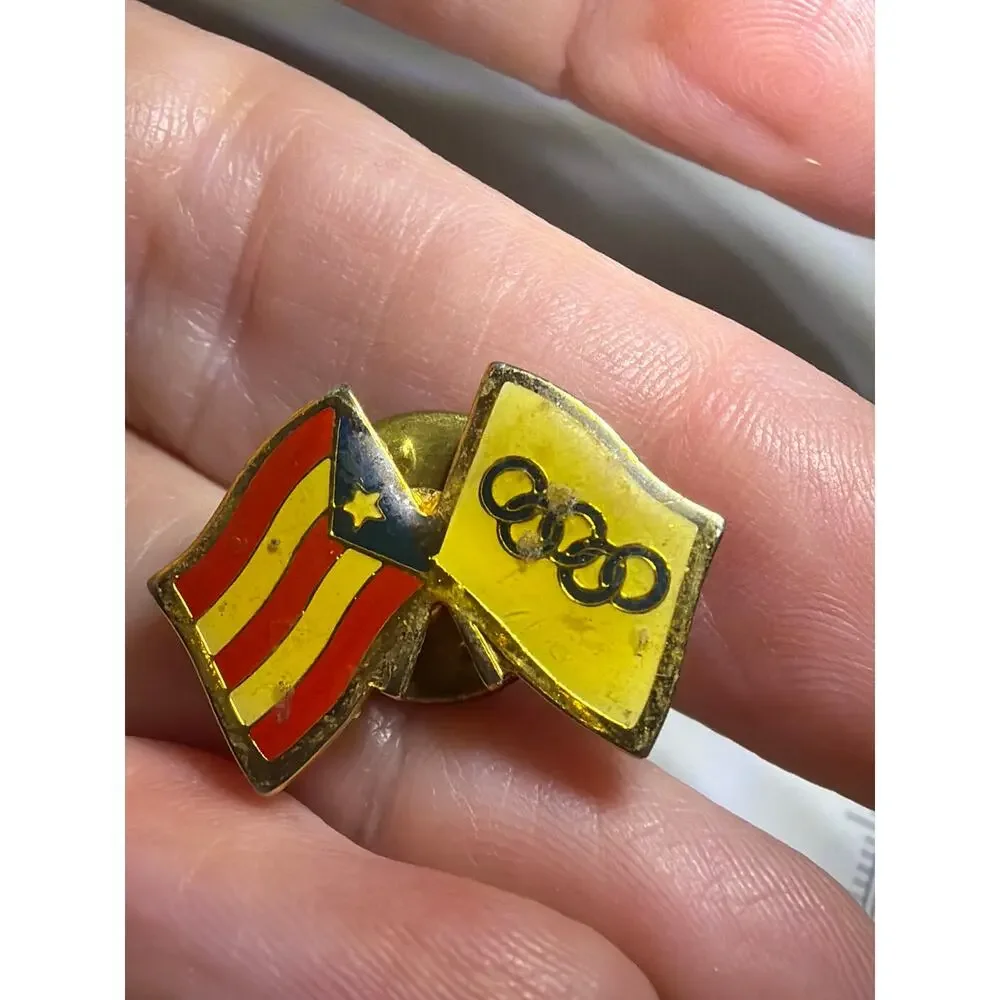 Vintage Puerto Rico Olympic Rings Crossed Flags Enamel Lapel Pin Olympics